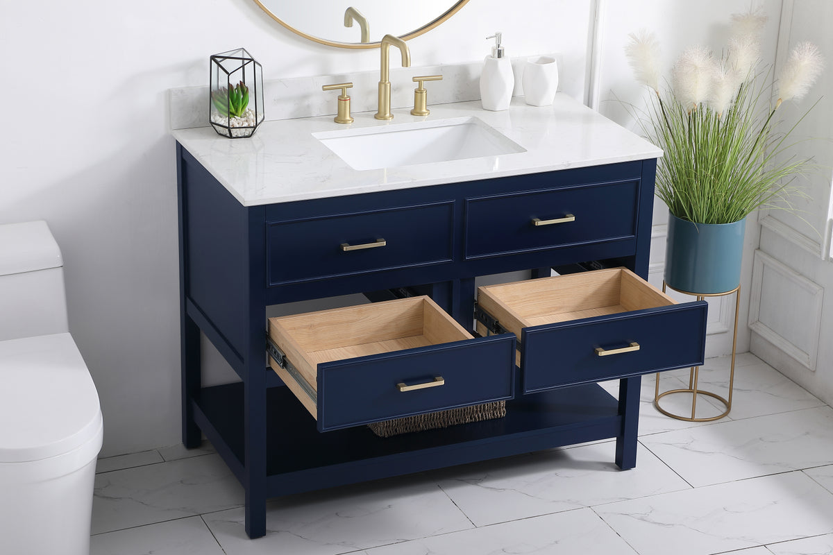 42 inch Single bathroom vanity in blue with backsplash