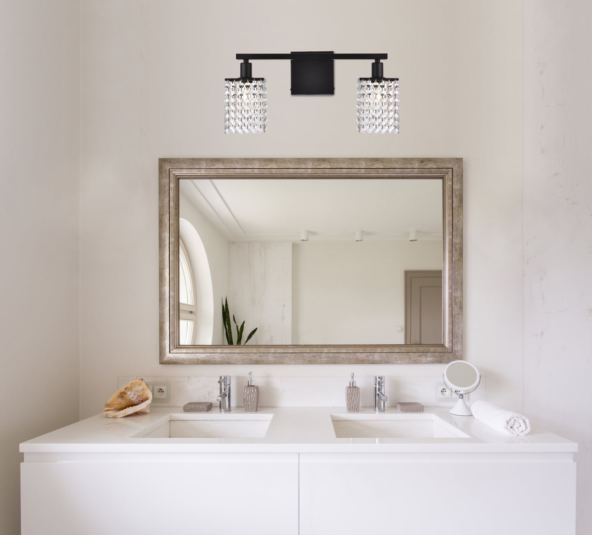 Phineas 2 lights bath sconce in black with clear crystals