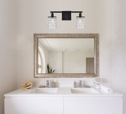 Phineas 2 lights bath sconce in black with clear crystals
