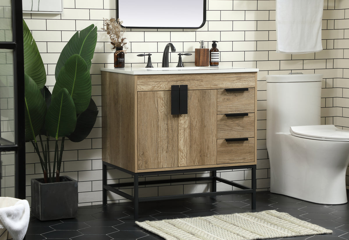 32 inch Single bathroom vanity in natural oak