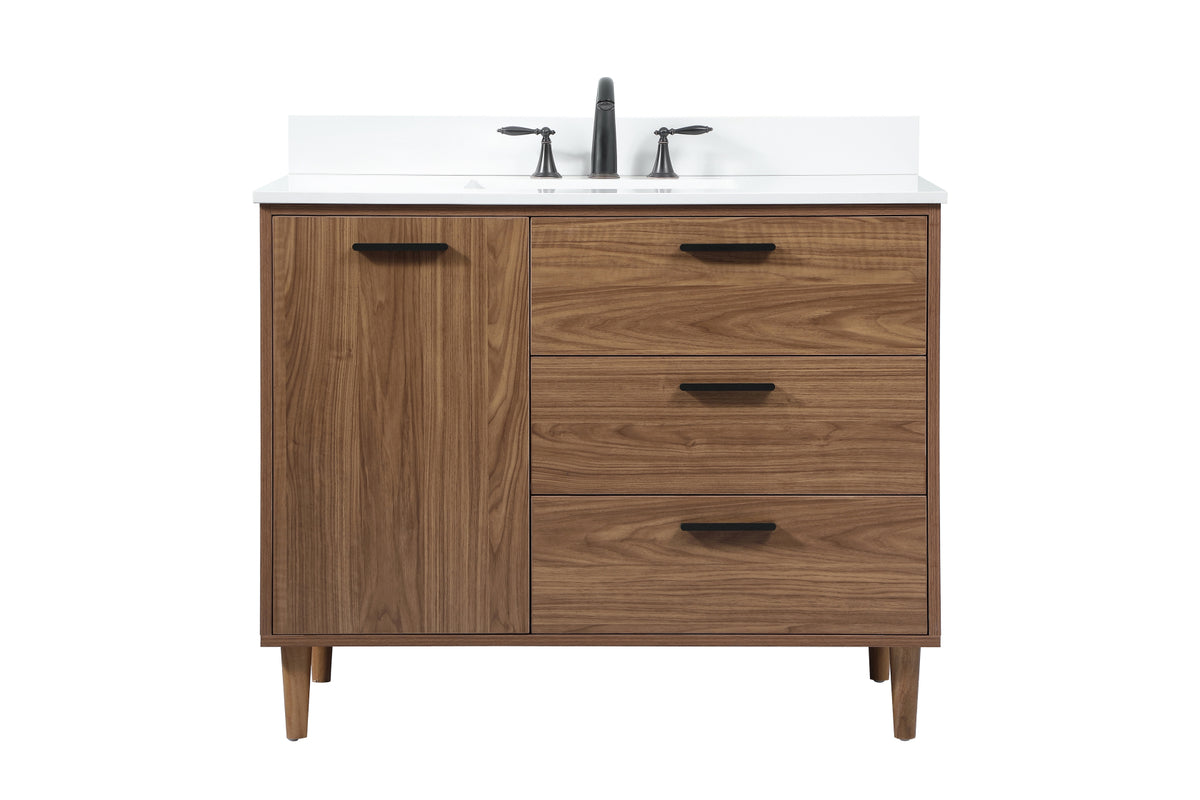 42 inch Single bathroom vanity in walnut brown with backsplash