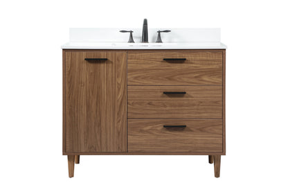42 inch Single bathroom vanity in walnut brown with backsplash