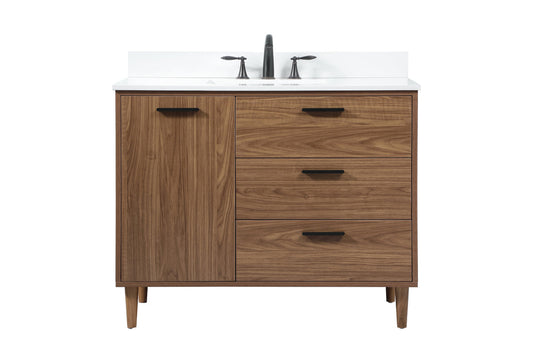 42 inch Single bathroom vanity in walnut brown with backsplash