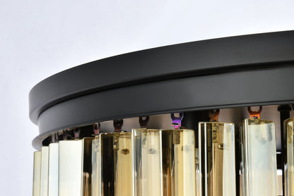 Sydney 17 light Matte Black Flush Mount Golden Teak (Smoky) Royal Cut Crystal