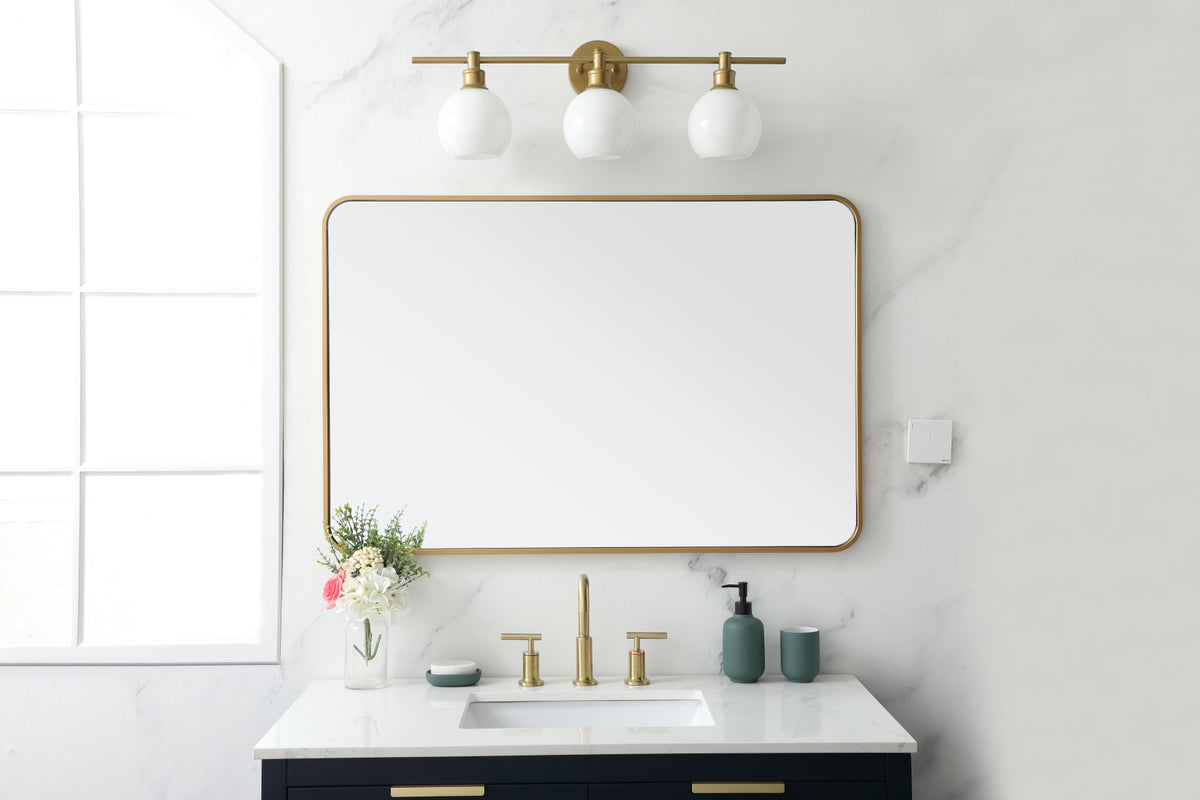 Soft corner metal rectangular mirror 28x42 inch in Brass