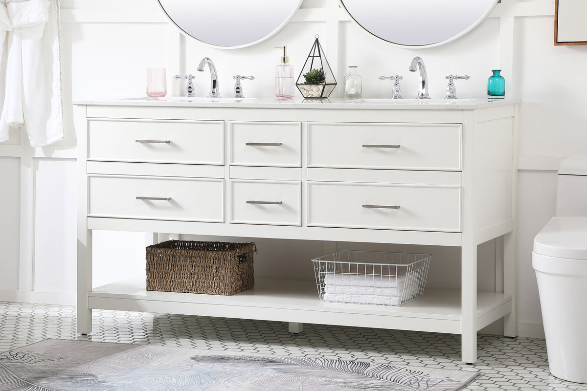 60 inch double bathroom vanity in white
