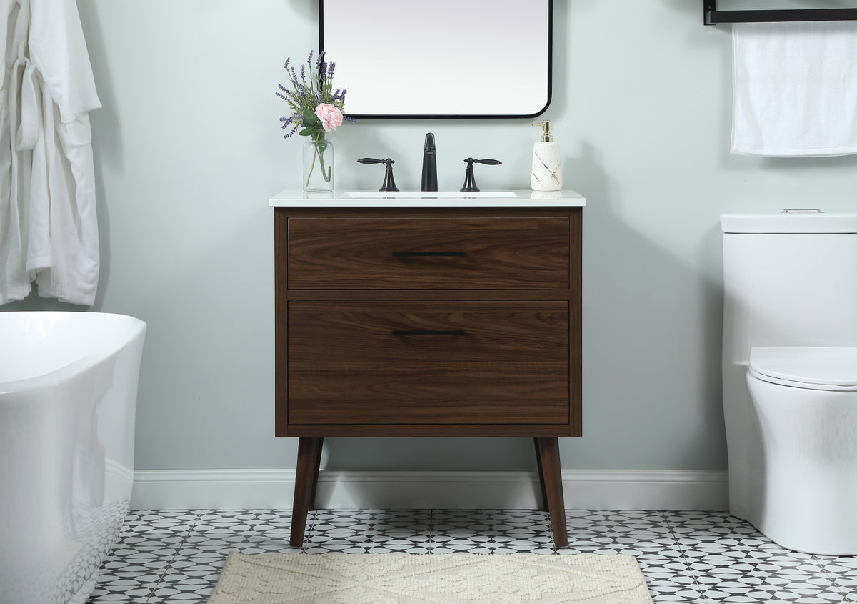 30 inch Single bathroom vanity in walnut
