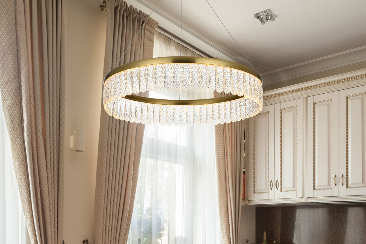 Rune 24 inch Adjustable LED chandelier in Satin Gold
