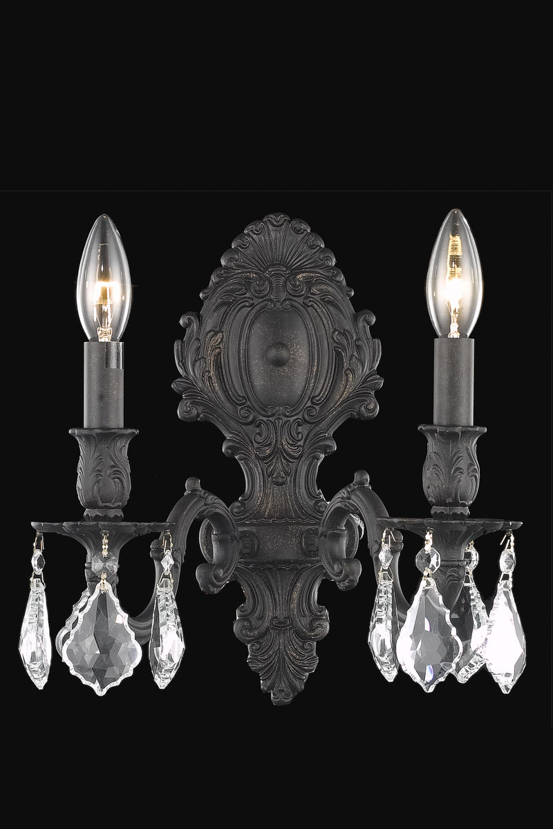 Monarch 2 light Dark Bronze Wall Sconce Clear Royal Cut Crystal