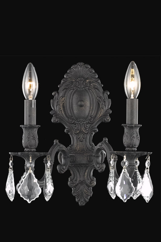 Monarch 2 light Dark Bronze Wall Sconce Clear Royal Cut Crystal