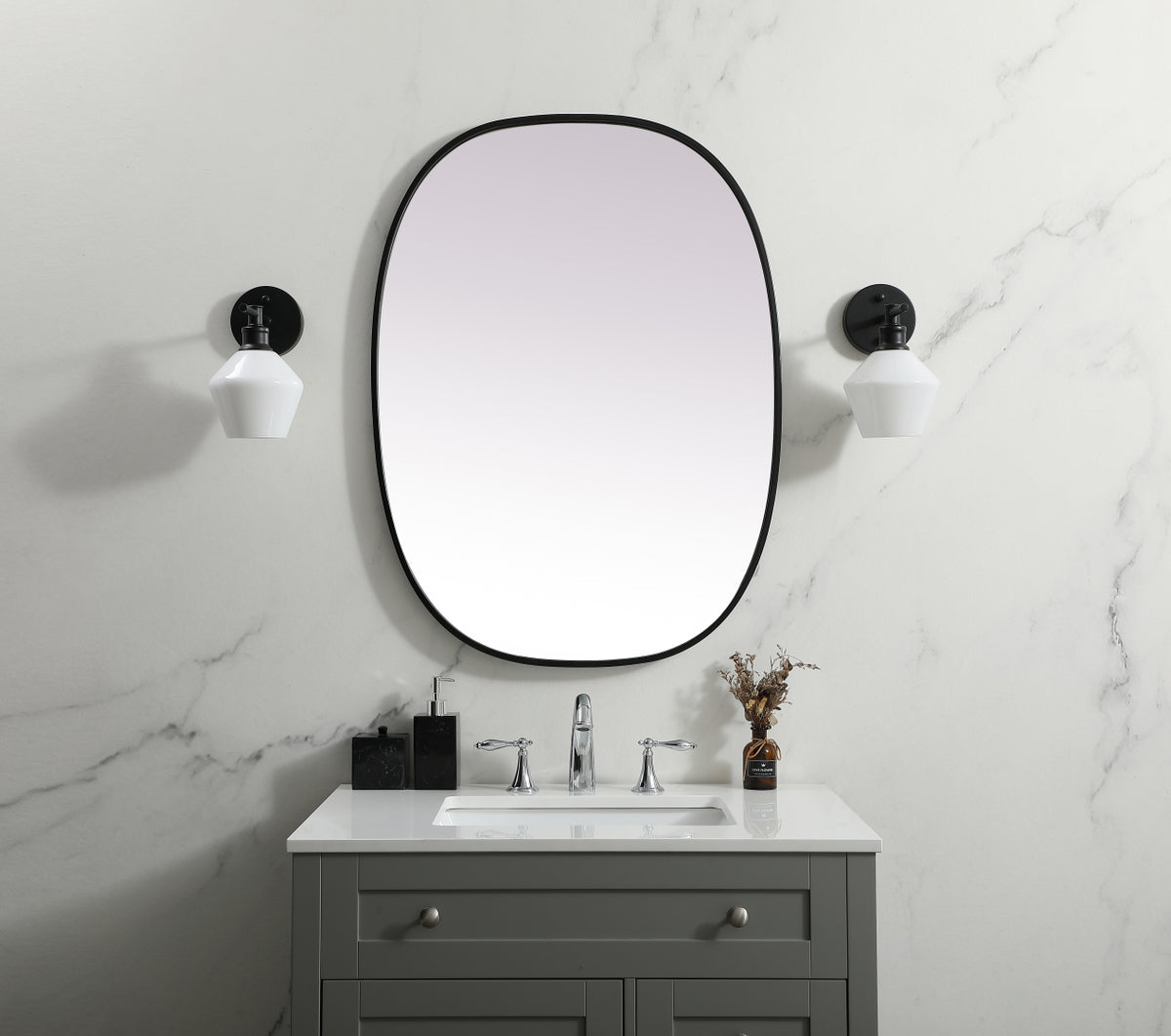 Metal Frame Oval Mirror 27x36 Inch in Black