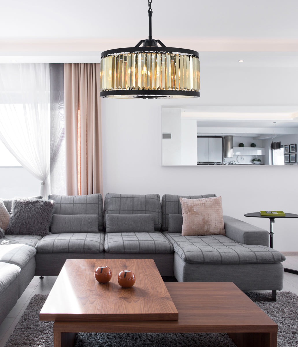 Chelsea 8 light Matte Black Chandelier Golden Teak (Smoky) Royal Cut Crystal