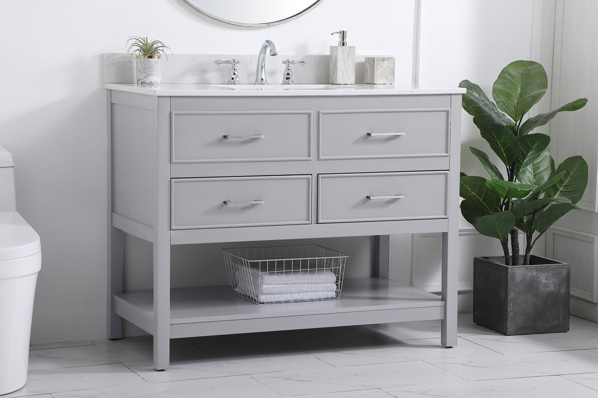 42 inch Single bathroom vanity in gray with backsplash