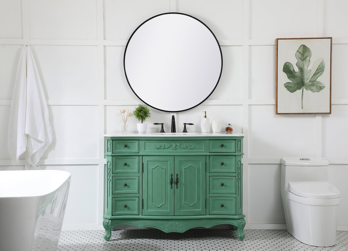 48 inch Single Bathroom vanity in vintage mint with ivory white engineered marble