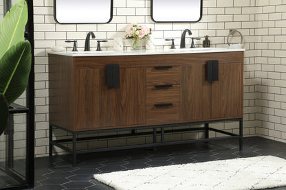60 inch double bathroom vanity in walnut