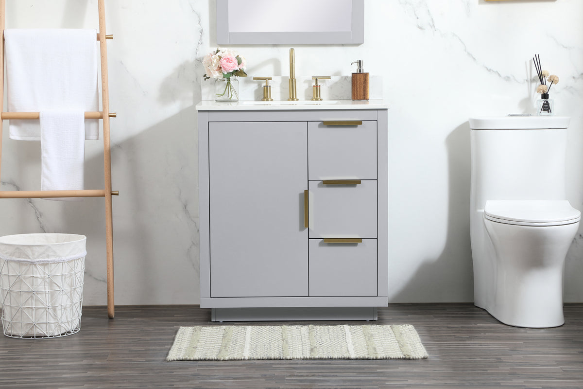 30 inch Single bathroom vanity in grey with backsplash