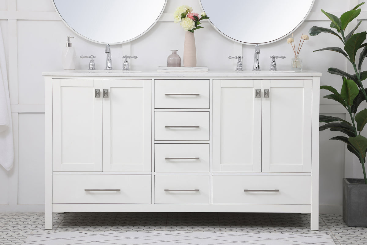 60 inch Double Bathroom Vanity in White