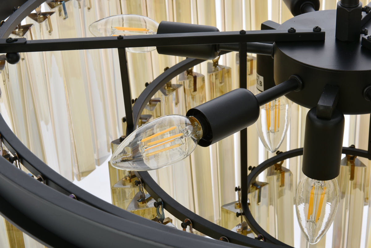 Sydney 9 light Matte Black Chandelier Golden Teak (Smoky) Royal Cut Crystal