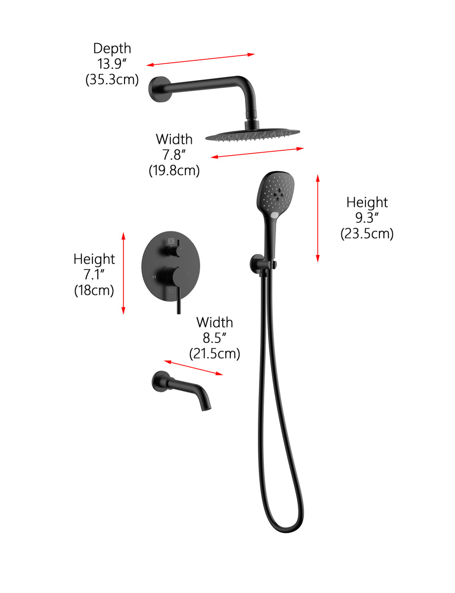 George Complete Shower and Tub Faucet with Rough-in Valve in Matte Black