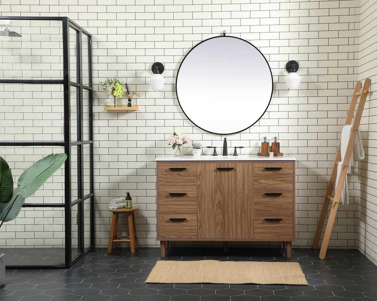 48 inch Single bathroom vanity in walnut brown