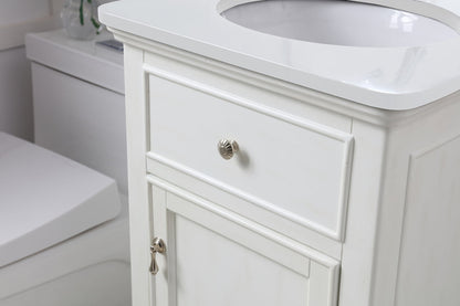 19 inch Single Bathroom vanity in antique white with ivory white engineered marble