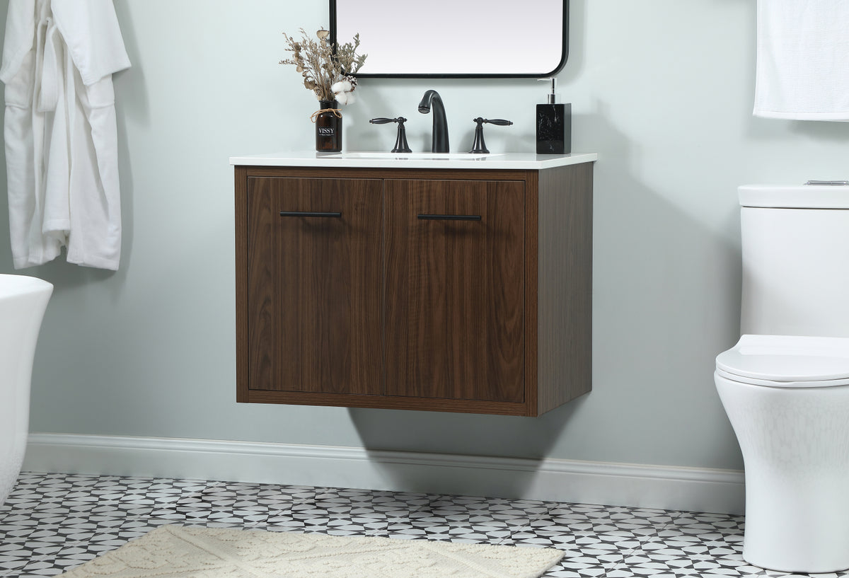 30 inch Single bathroom vanity in walnut