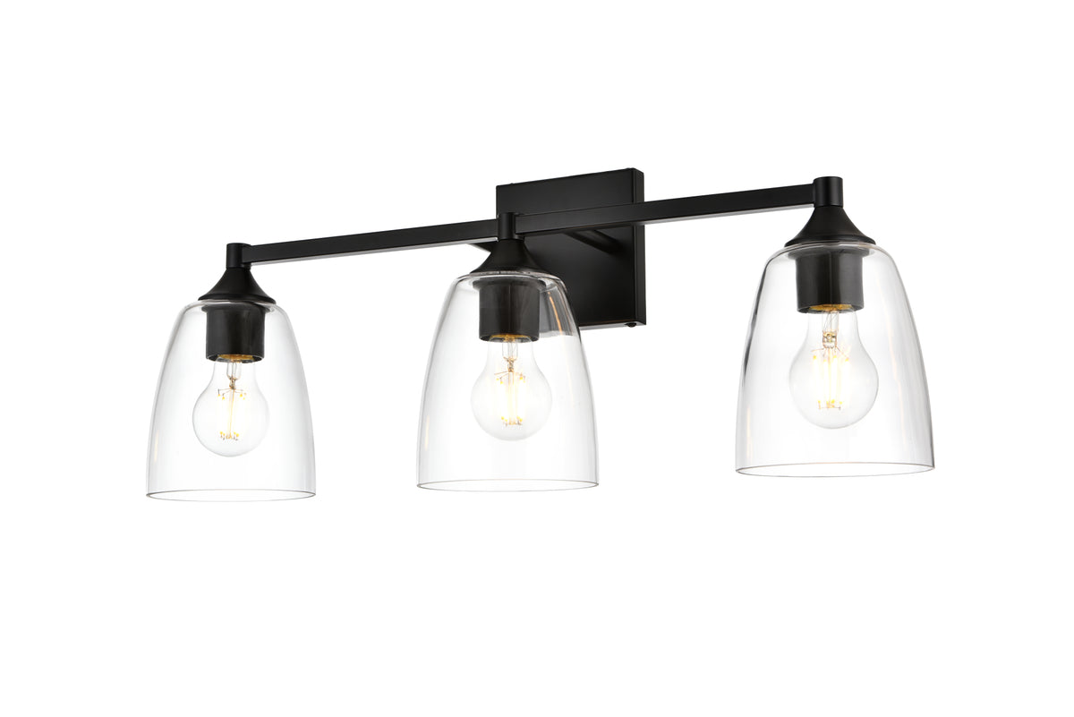 Gianni 3 light Black and Clear Bath Sconce