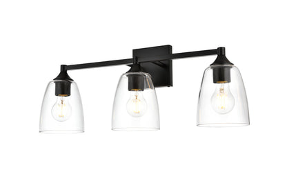 Gianni 3 light Black and Clear Bath Sconce