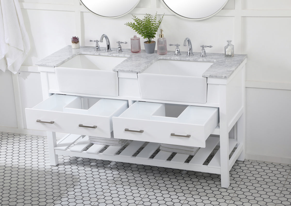 60 inch double bathroom vanity in white