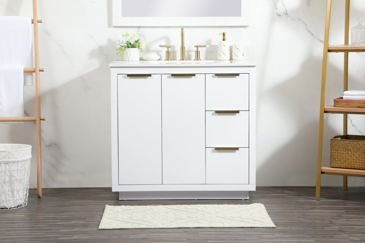 36 inch Single bathroom vanity in white with backsplash