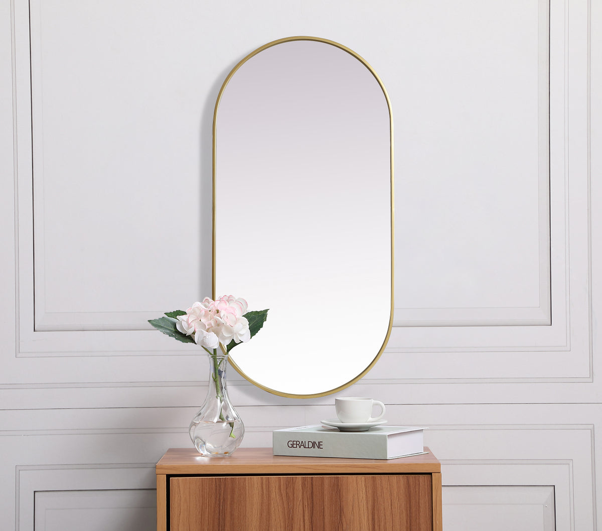Metal Frame Oval Mirror 24x48 Inch in Brass