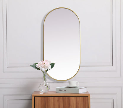 Metal Frame Oval Mirror 24x48 Inch in Brass