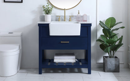 36 inch Single bathroom vanity in blue with backsplash