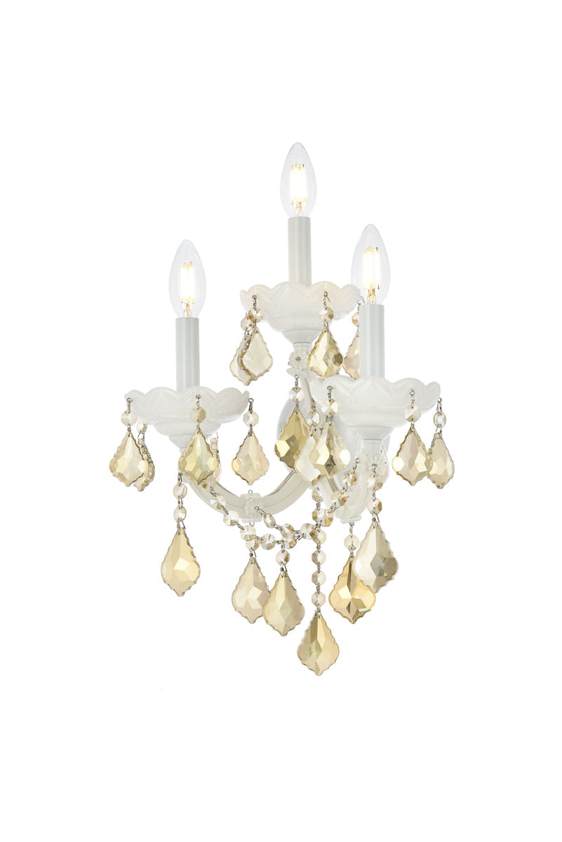 Maria Theresa 3 light white Wall Sconce Golden Teak (Smoky) Royal Cut Crystal