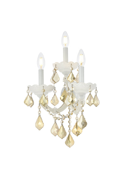 Maria Theresa 3 light white Wall Sconce Golden Teak (Smoky) Royal Cut Crystal