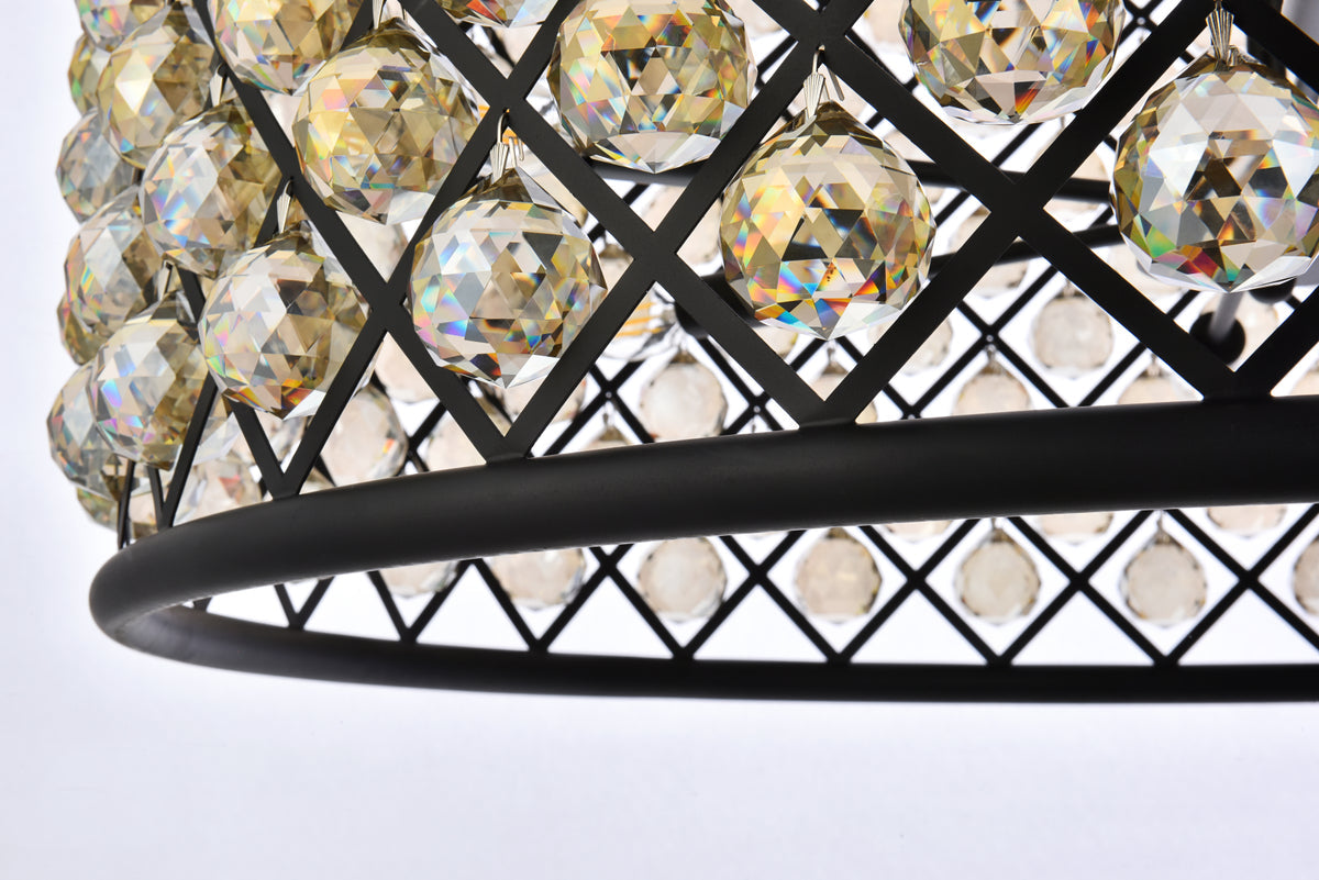 Madison 12 light Matte Black Chandelier Golden Teak (Smoky) Royal Cut Crystal