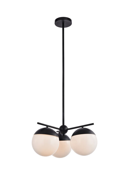 Eclipse 3 Lights Black Pendant With Frosted White Glass