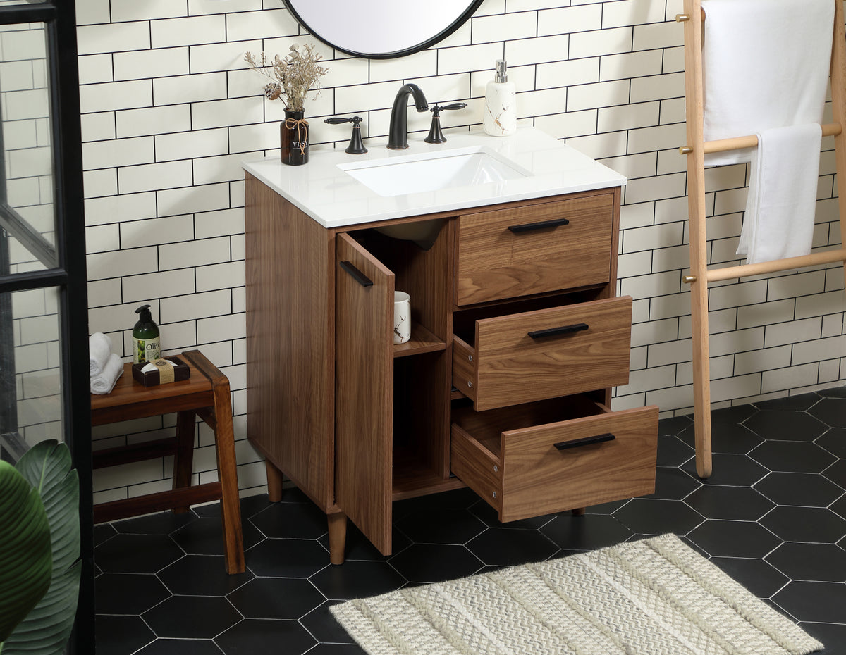 30 inch Single bathroom vanity in walnut brown