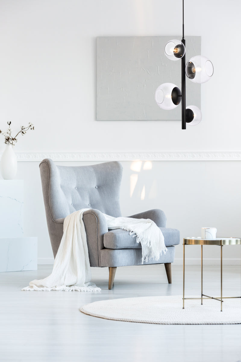 Wells 18 inch pendant in black with clear shade