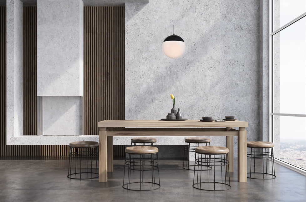 Eclipse 1 Light Black Pendant With Frosted White Glass