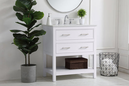 30 inch Single Bathroom Vanity in White with Backsplash