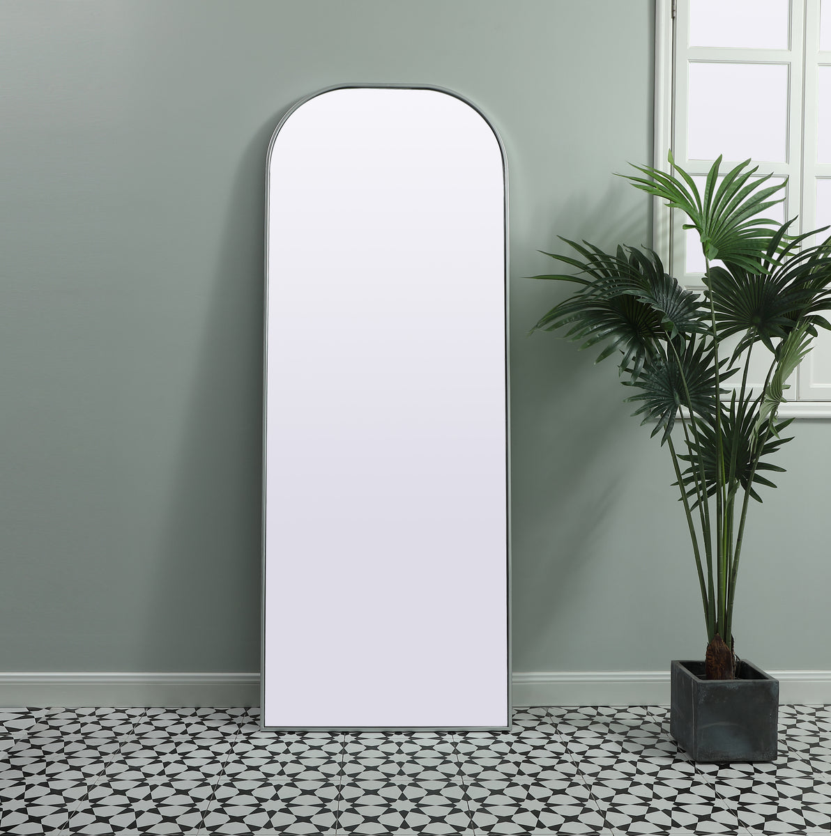 Metal Frame Arch Full Length Mirror 28x74 Inch in Silver