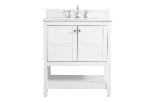 30 inch Single Bathroom Vanity in White with Backsplash
