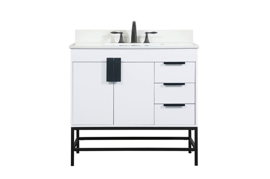 36 inch Single bathroom vanity in white with backsplash