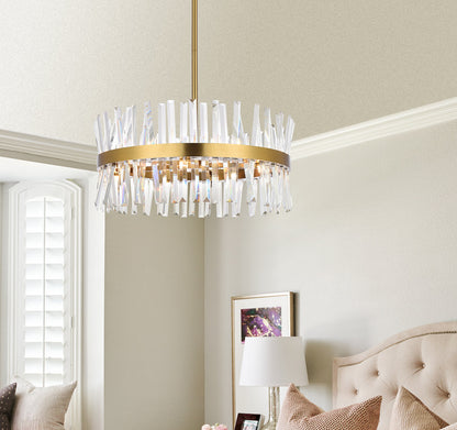 Serephina 25 inch crystal round pendant light in satin gold