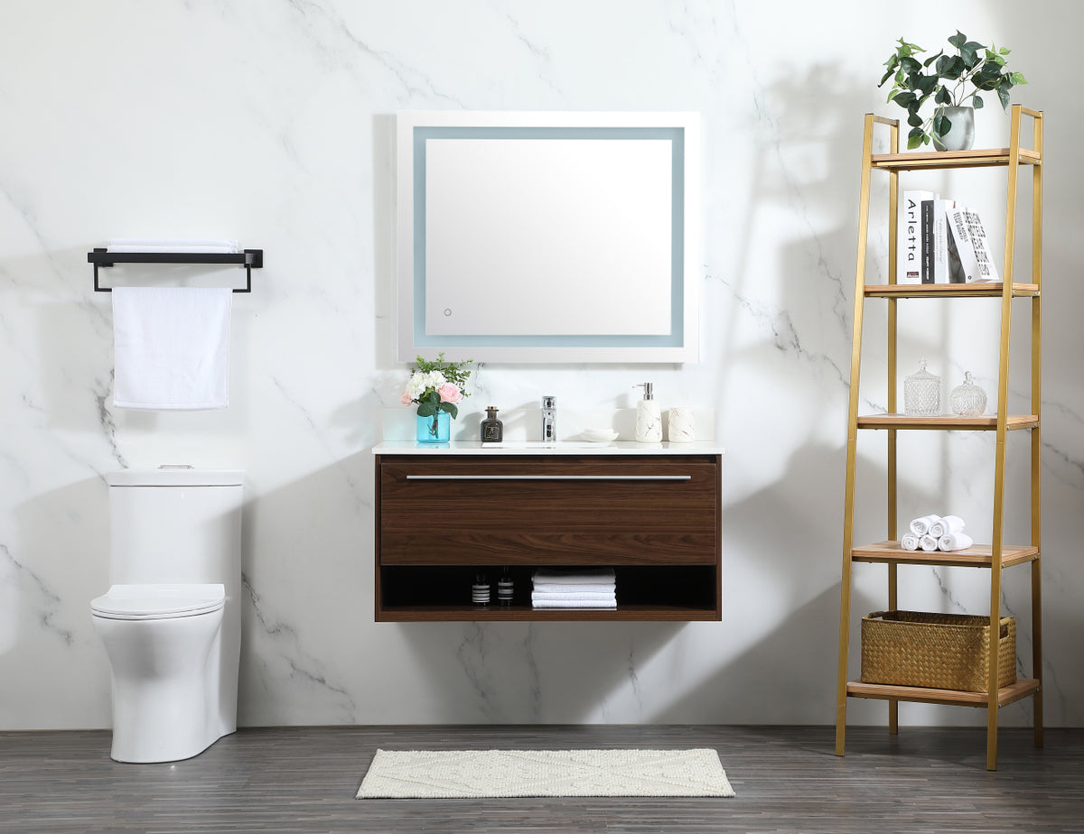 40 inch Single bathroom vanity in walnut with backsplash