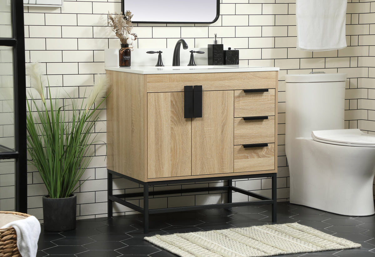 32 inch Single bathroom vanity in mango wood with backsplash