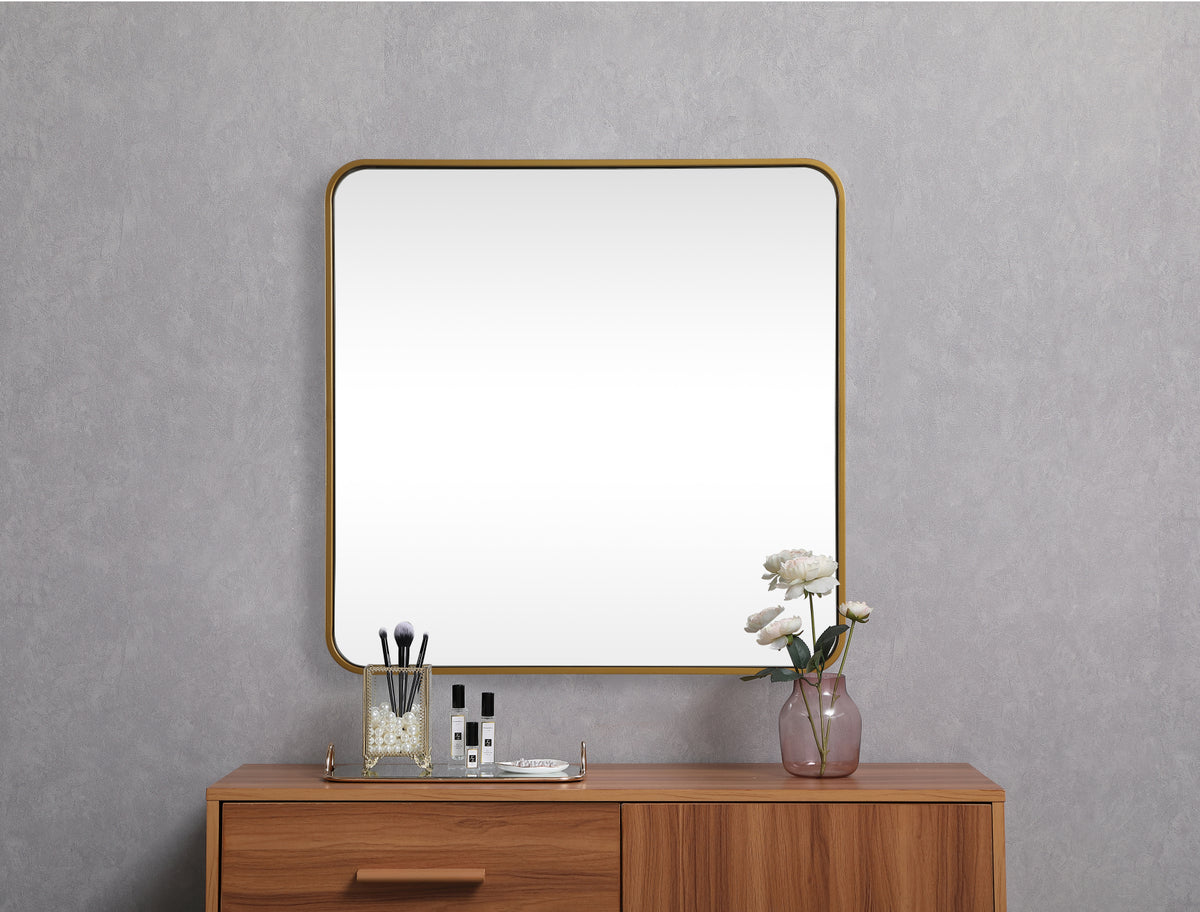 Soft corner metal square mirror 30x30 inch in Brass
