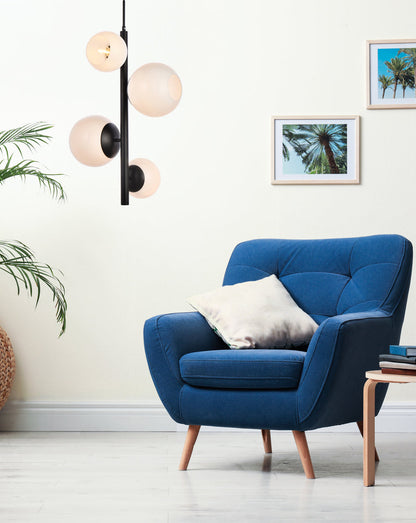 Wells 18 inch pendant in black with white shade