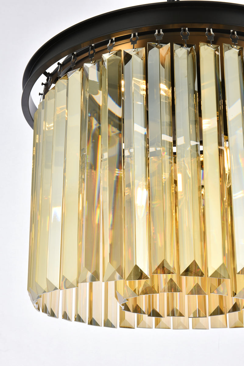 Sydney 6 light Matte Black Pendant Golden Teak (Smoky) Royal Cut Crystal